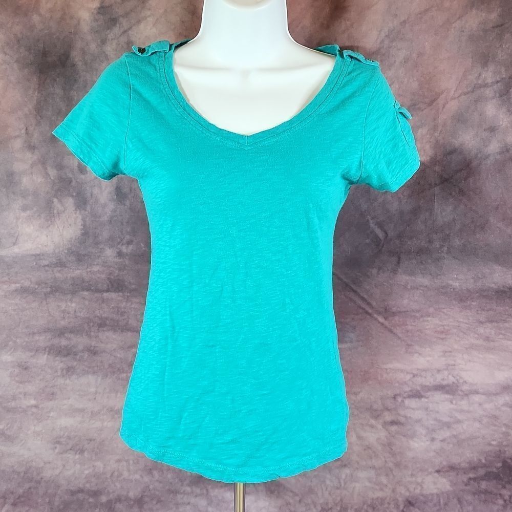 🐞Color Story Teal Vneck Short Sleeve Top Large